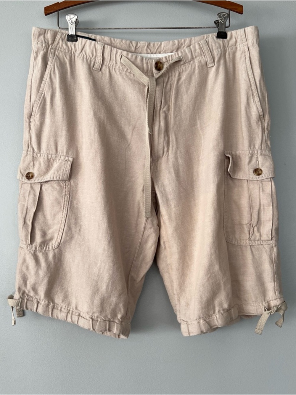 Perry Ellis Light Beige Cargo Shorts with Drawstring Linen Blend